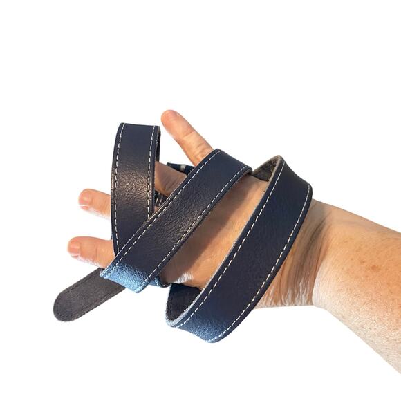 Vintage In Extenso Navy Leather Belt 3-Ring Circle Buckle Made in France - Picture 6 of 7